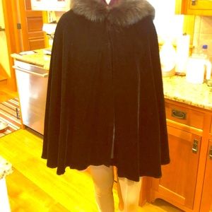 Velvet lined cape with fox trim on hood
